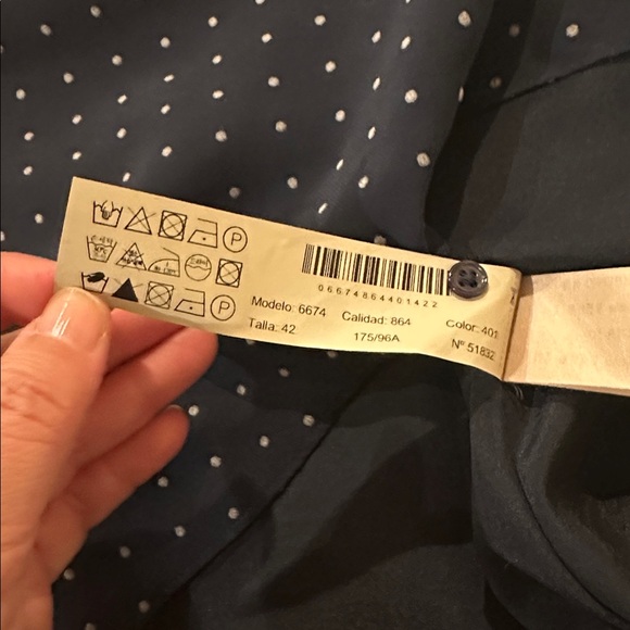 MASSIMO DUTTI Navy Blue Flocked Polka Dot Long Sleeve Fit & Flare Dress Women 10 - Picture 15 of 16